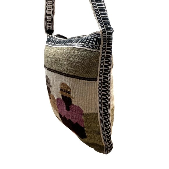 Handmade Cotton & Wool Blend Woven Crossbody Bag Colorful Design Boho Size L - Picture 5 of 8